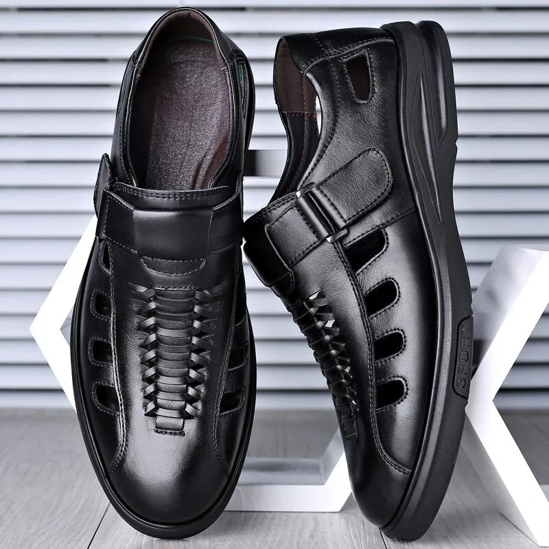 Platform Jelly Sandals 2020 Classic Men Sandals High Quality Genuine Leather Sandals Men Outdoor Casual Shoes Breathable Fisherman Shoes Plus Size 48