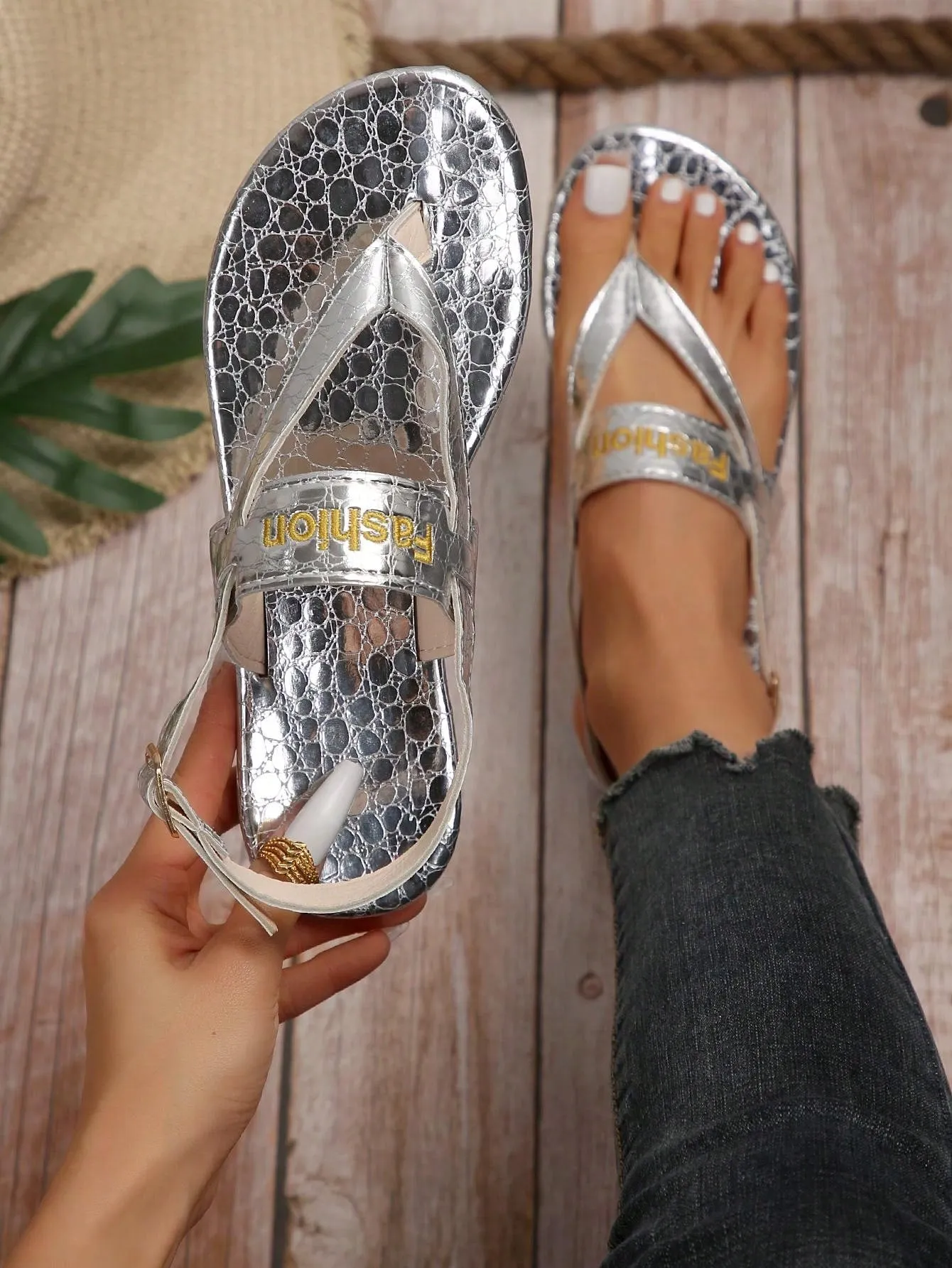 Flip Flops For Ugly Toes 2024 Summer Silver Beach Flip-Flops: Stylish and Anti-Slip for Women