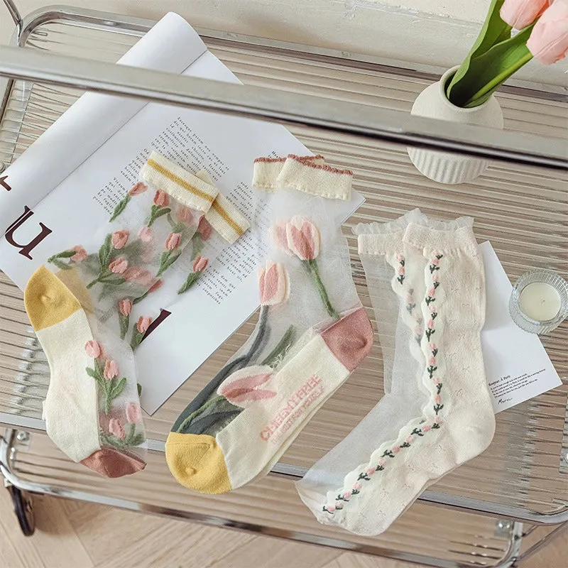 Earth Shoes Loafers 3 Pairs Tulip Pattern Women's Crystal Socks