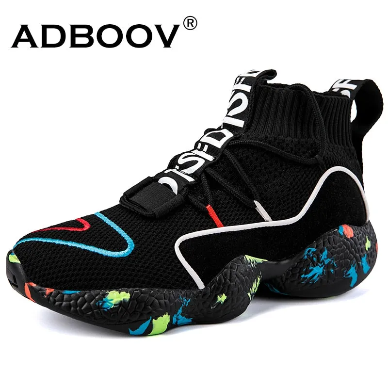 ADBOOV  High Top Sneakers Women Knit Upper Breathable Sock Shoes Woman Thick Sole 5 CM Fashion sapato feminino Black / White Martine Rose Sneakers