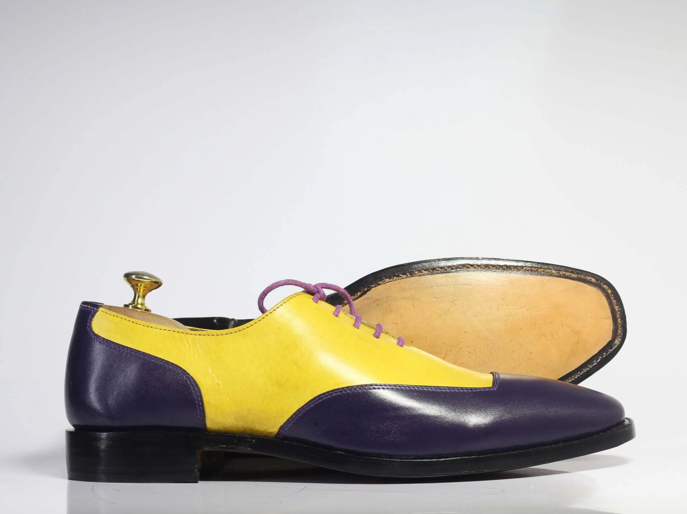 Handmade Men Yellow Black Leather Two Tone Lace Up Shoes, Men Dress Formal Shoes Floral Print Flat Shoes