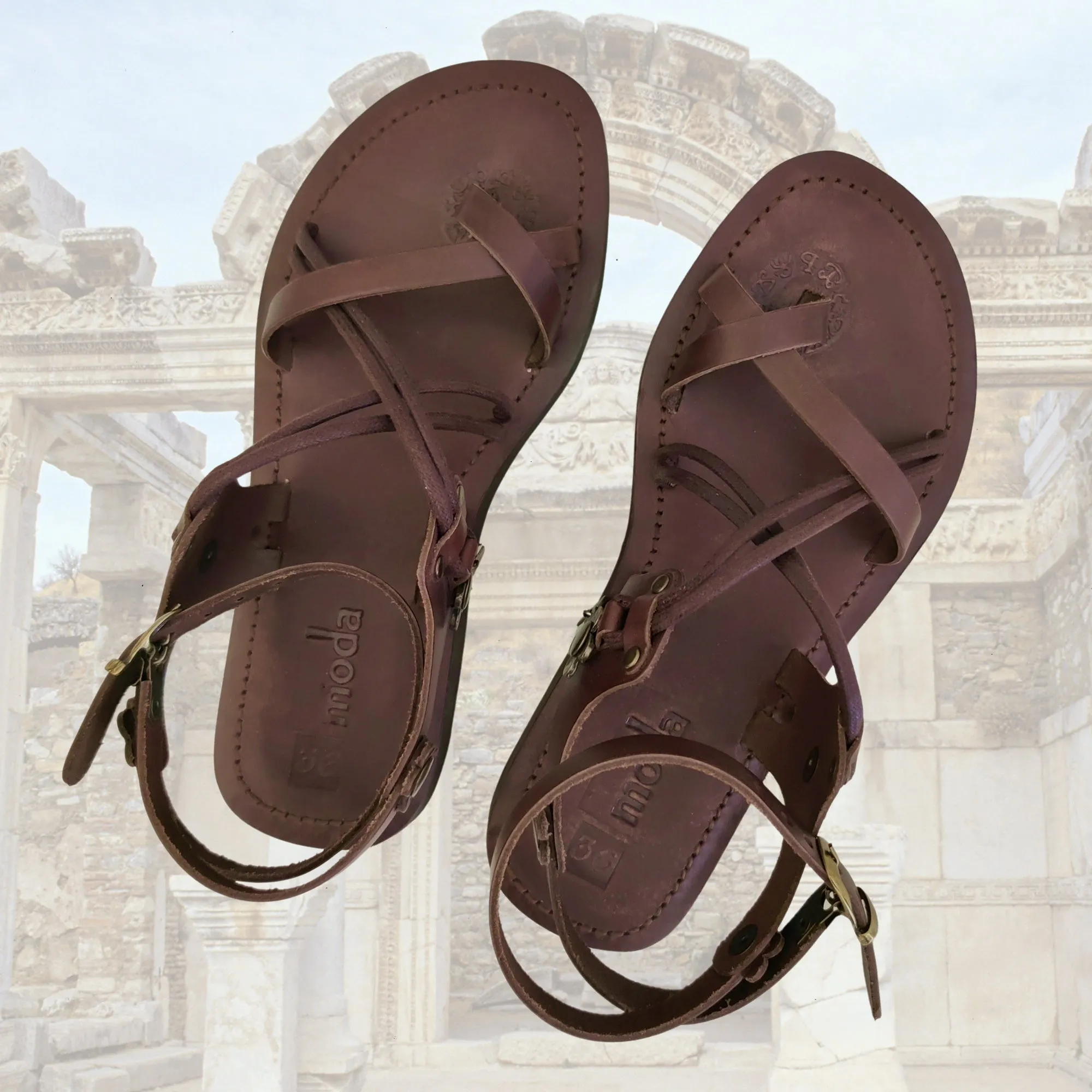 Handcrafted Strappy Vegetal Leather Women Sandalet -Life Style Shoes-Gift Fashion Footwear-Strappy Sandal Spirit Flip Flops