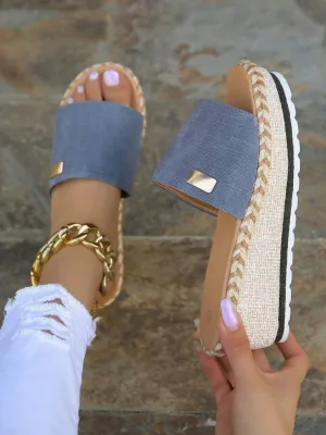 New Women Metal Decor Single Band Design Wedge Sandals, Vacation Baby Blue Sandals Sz 9 Target Sandals