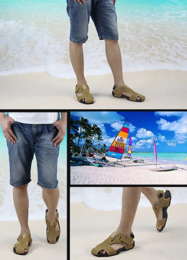 Espadrilles Sandals Akexiya 2016 Summer Sandals Men Closed Toe Fashion Beach Men Sandals Flexional Suede Leather Shoes Beach Shoes Big Size