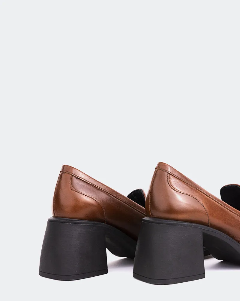 Station Chestnut Leather Navy Loafers