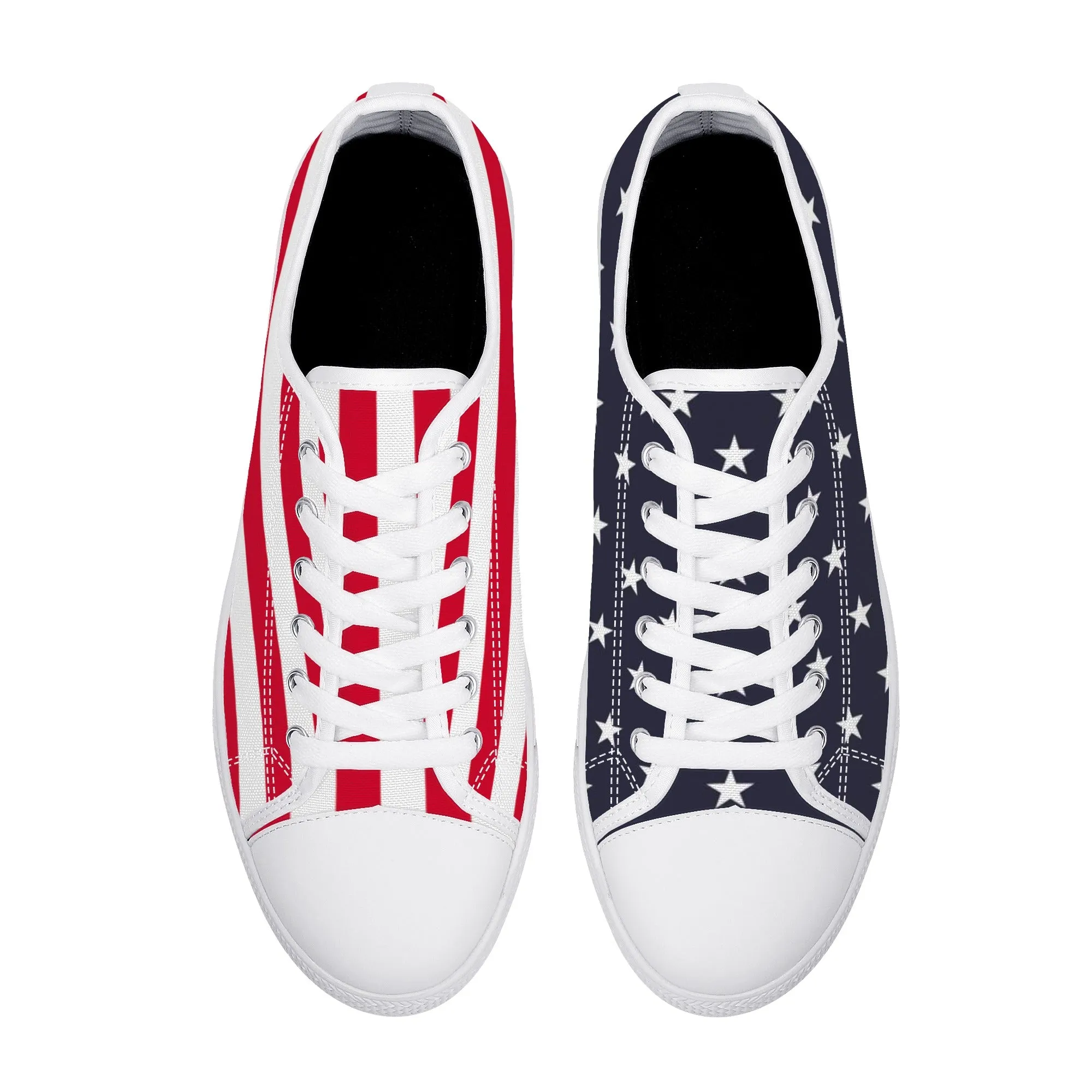 Rack Room Sneakers American Flag Women Shoes, Red White Blue Patriotic Fourth 4th of July Stars Stripes USA Low Top Sneakers Canvas Lace Up Girls Ladies Flat