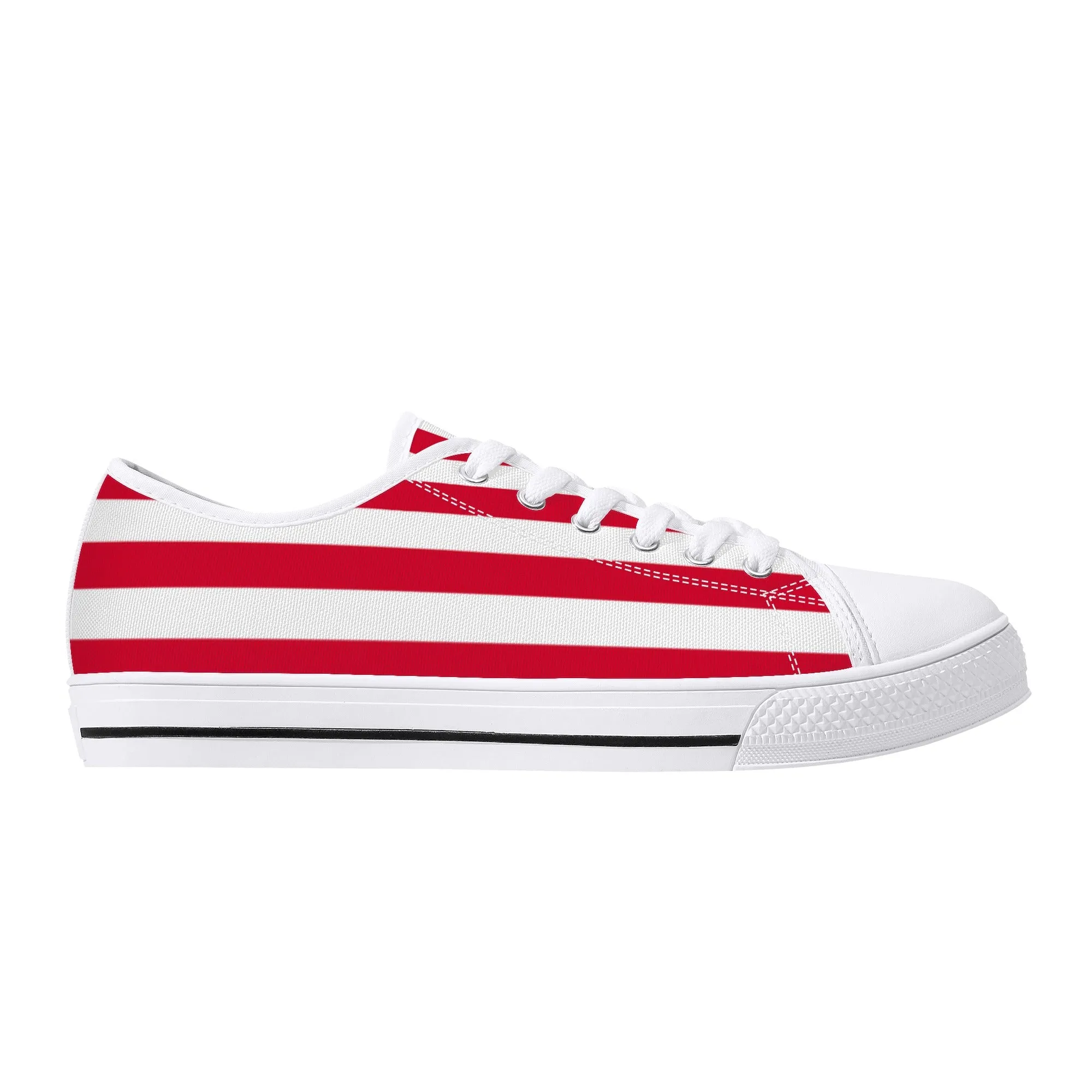American Flag Women Shoes, Red White Blue Patriotic Fourth 4th of July Stars Stripes USA Low Top Sneakers Canvas Lace Up Girls Ladies Flat Different Ways To Tie Sneakers