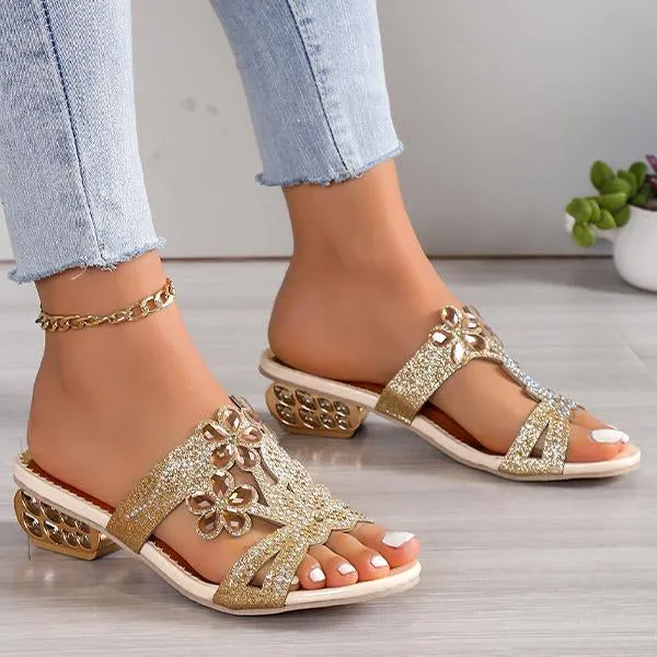 Women's Fashion Flower Rhinestone High Heel Slippers 06689650S Loaf Of Bread Slippers