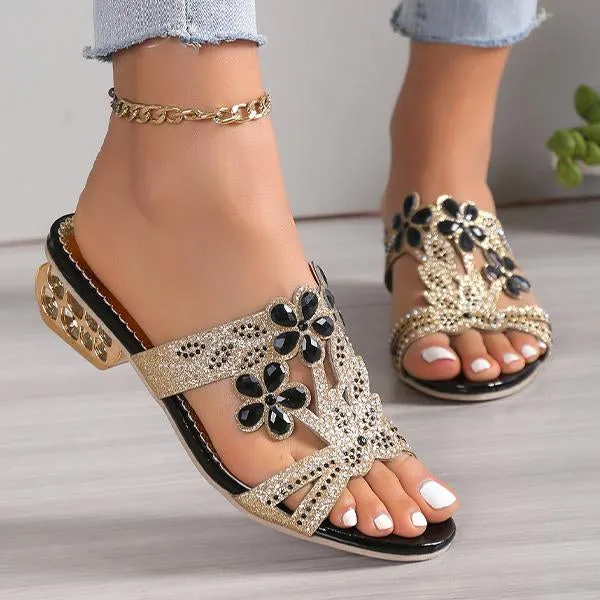 Women's Fashion Flower Rhinestone High Heel Slippers 06689650S Hanging Ballet Slippers