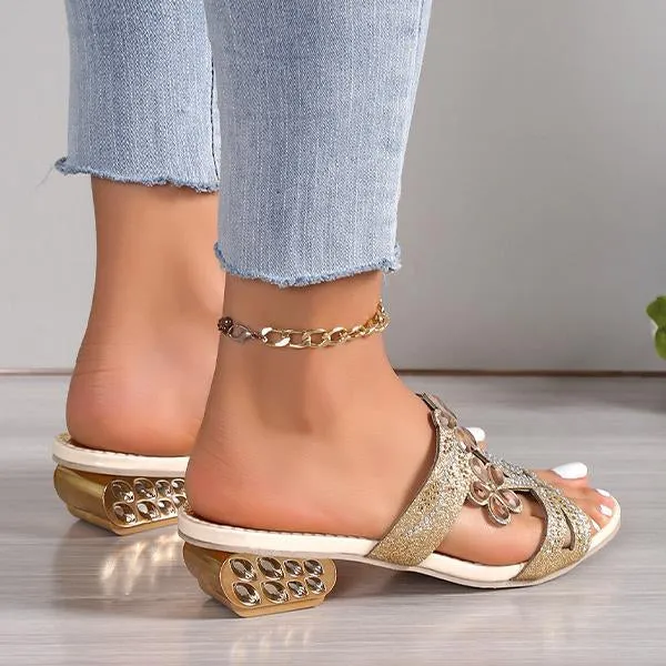 Blanket Slippers Women's Fashion Flower Rhinestone High Heel Slippers 06689650S