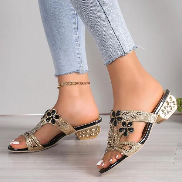 Glass Slippers Korean Drama Cast Women's Fashion Flower Rhinestone High Heel Slippers 06689650S