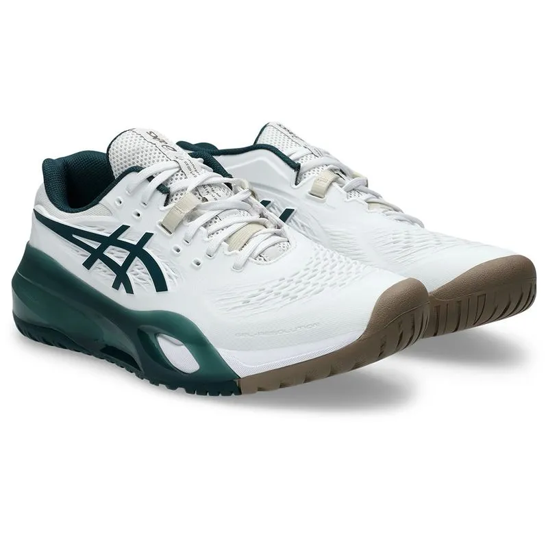 Asics Men's Gel Resolution X White and Saxon Green Asics Tigers Wrestling Shoes