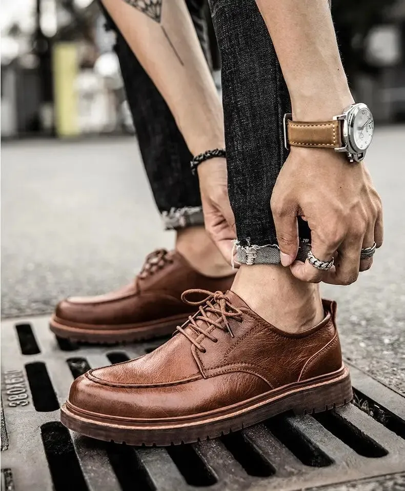 Autumn New Men Shoes Brogue Casual Shoes Men pu Leather Shoes Work Boots Business Casual Sneakers Work Boots With Warranty
