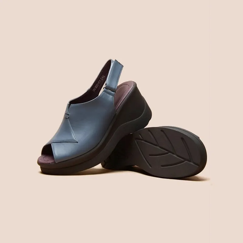 Shoes Oxford Soft Leather Platform Sandals Peep Toe Slingback High Heel Sandals in Black/Blue/White