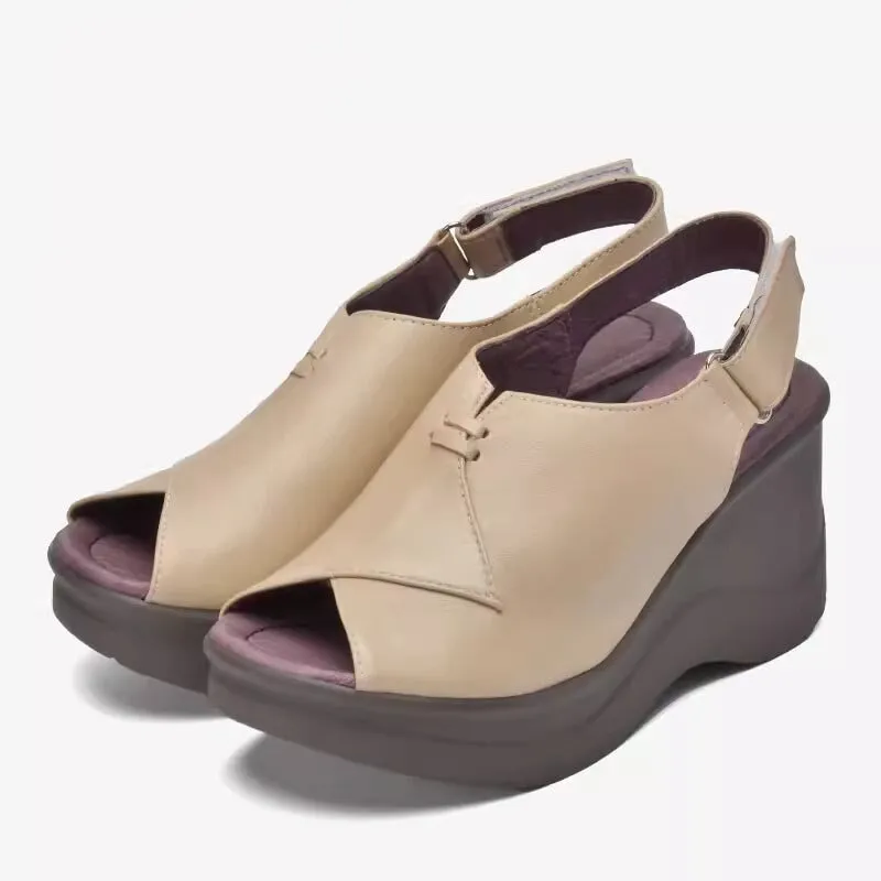 Soft Leather Platform Sandals Peep Toe Slingback High Heel Sandals in Black/Blue/White Rivera Oxfords Shoes Sneakers