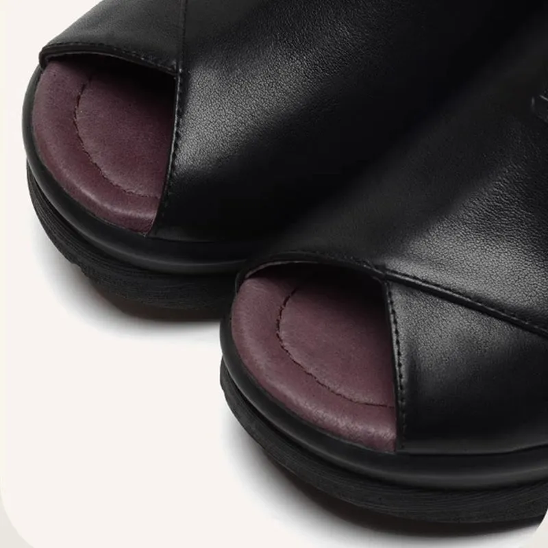 Soft Leather Platform Sandals Peep Toe Slingback High Heel Sandals in Black/Blue/White Brogue Vs Oxford Vs Derby