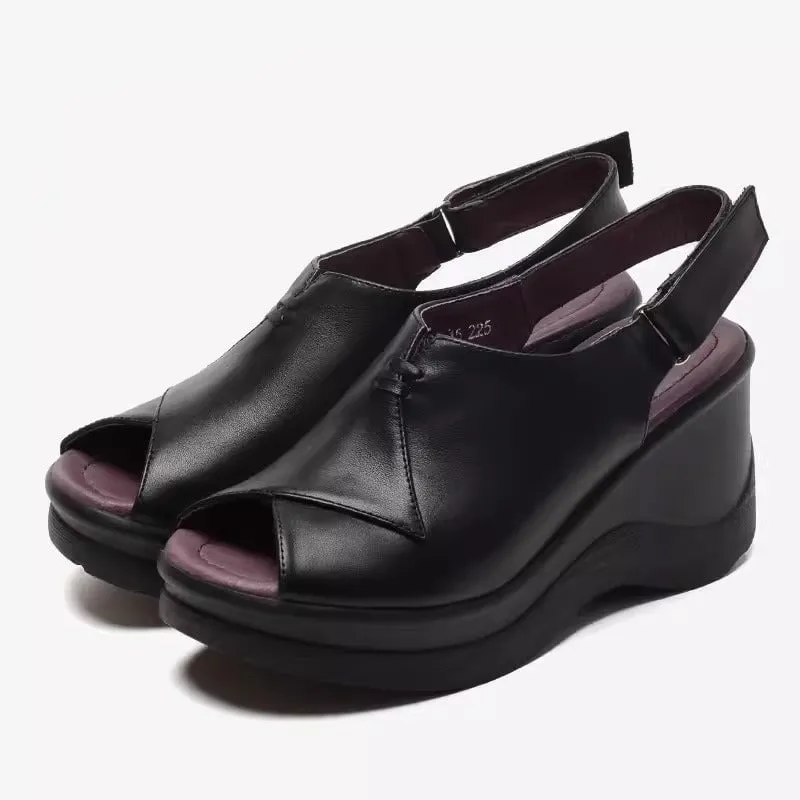 Sonoma Oxfords Soft Leather Platform Sandals Peep Toe Slingback High Heel Sandals in Black/Blue/White