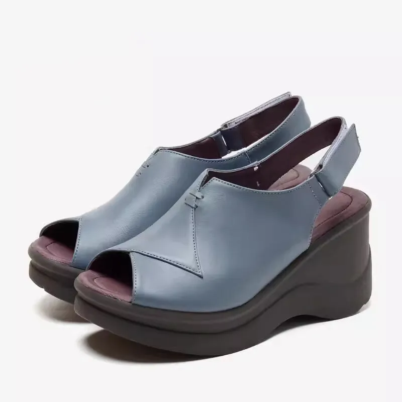 Soft Leather Platform Sandals Peep Toe Slingback High Heel Sandals in Black/Blue/White Derbys Vs Oxfords