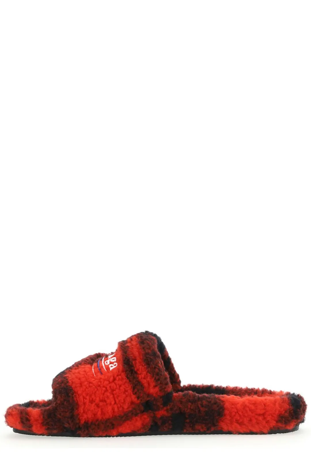 Balenciaga Logo Embroidered Furry Slide Sandals Leather Sandals Platform