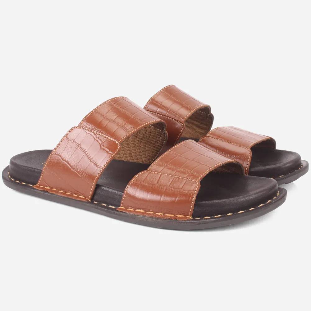 Mens "ROJER" Leather Summer Slippers Baguette Slides