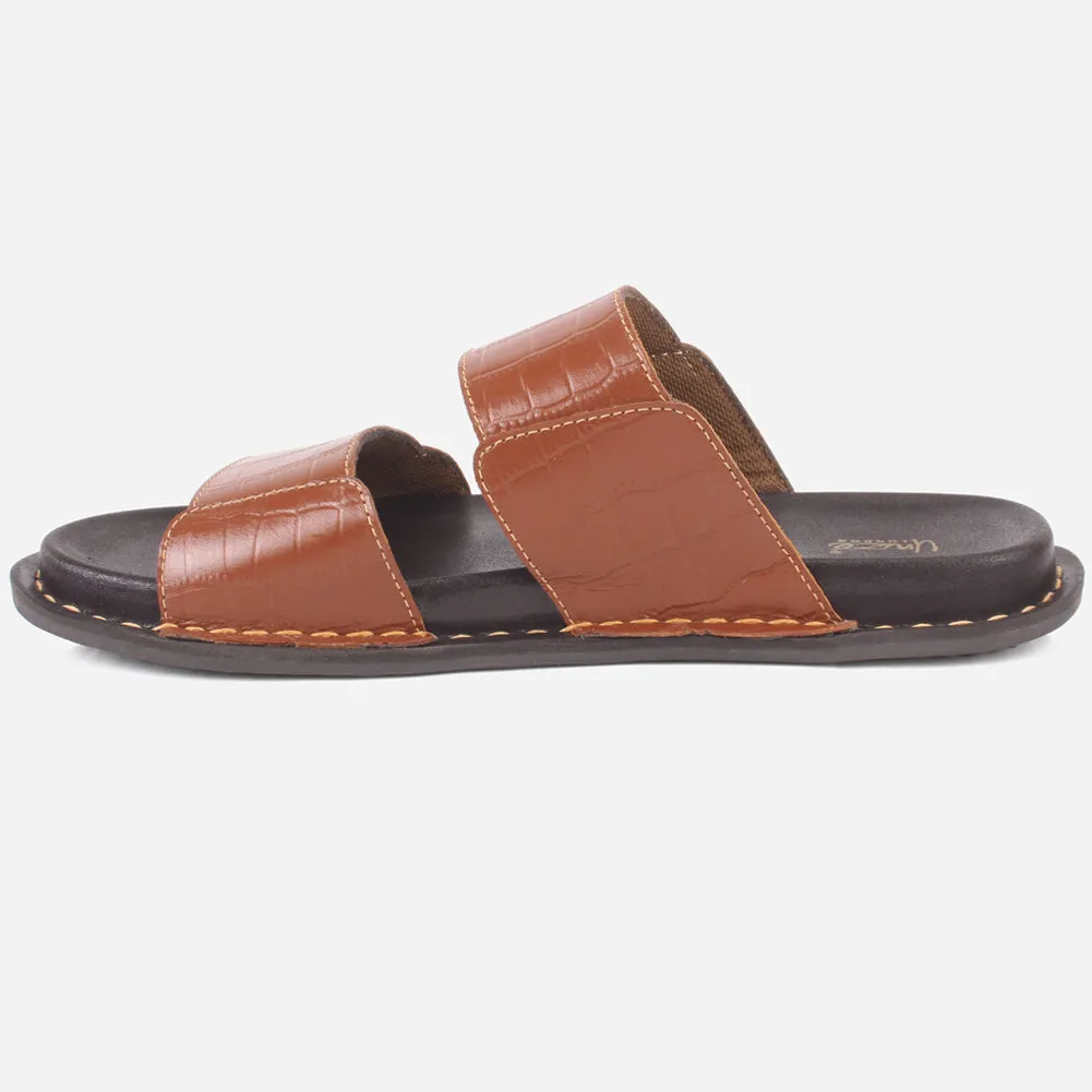 Workout Slides Mens "ROJER" Leather Summer Slippers