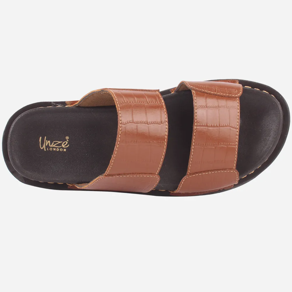 Mens "ROJER" Leather Summer Slippers Personalised Slides Sandals