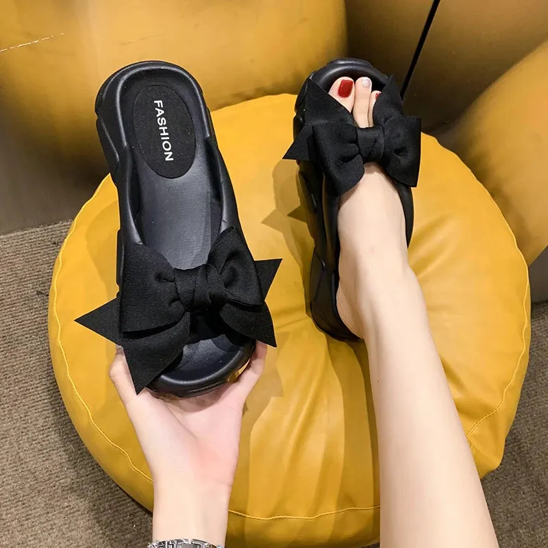 Logic Gates And Flip Flops Fashion Bowknot Platform Flip Flop for Women Beach Non Slip Wedge Slippers Woman Thick Sole Clip Toe Slides Sandals