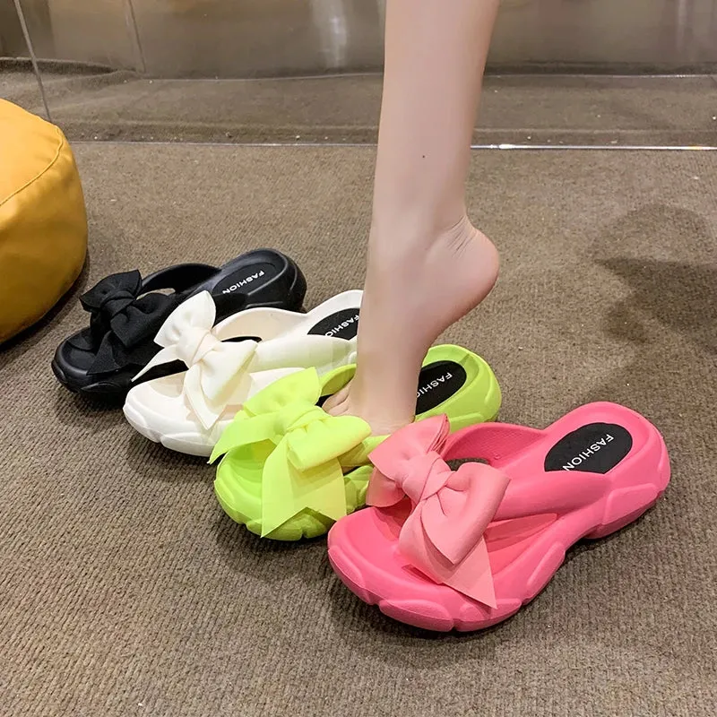 Flip Flop Brands Fashion Bowknot Platform Flip Flop for Women Beach Non Slip Wedge Slippers Woman Thick Sole Clip Toe Slides Sandals