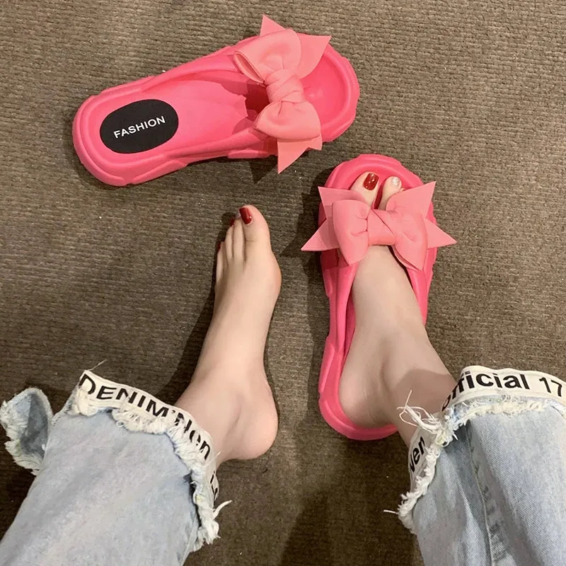 Aesthetic Flip Flops Fashion Bowknot Platform Flip Flop for Women Beach Non Slip Wedge Slippers Woman Thick Sole Clip Toe Slides Sandals