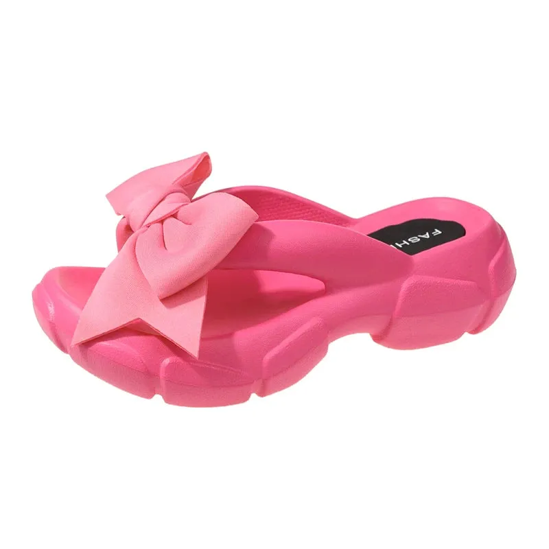 Flip Flops Philippines Prices Fashion Bowknot Platform Flip Flop for Women Beach Non Slip Wedge Slippers Woman Thick Sole Clip Toe Slides Sandals