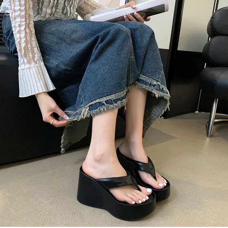 binfenxie 2024 Summer Platform Women Slippers Fashion Elegant Outdoor Silvery Slides Shoes Ladies Casual Wedges Heel Sandalias Pedic Slippers