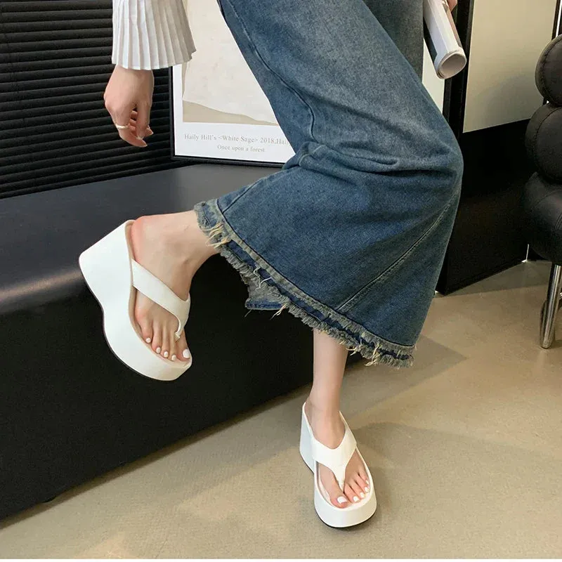 binfenxie 2024 Summer Platform Women Slippers Fashion Elegant Outdoor Silvery Slides Shoes Ladies Casual Wedges Heel Sandalias Miata Slippers