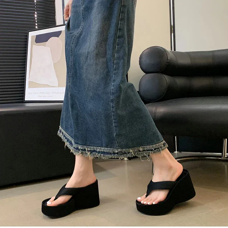 binfenxie 2024 Summer Platform Women Slippers Fashion Elegant Outdoor Silvery Slides Shoes Ladies Casual Wedges Heel Sandalias Glass Slippers Battle Cats