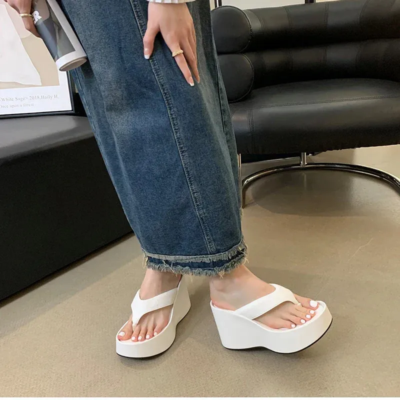 Puffy Sneaker Slippers binfenxie 2024 Summer Platform Women Slippers Fashion Elegant Outdoor Silvery Slides Shoes Ladies Casual Wedges Heel Sandalias