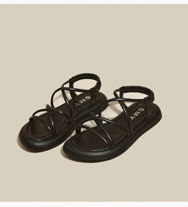 Pop Sandals binfenxie Thick Sole Sandals Women 2024 New Summer Soft Sole Elevated Casual Roman Sandals Small Women Shoes Sandal