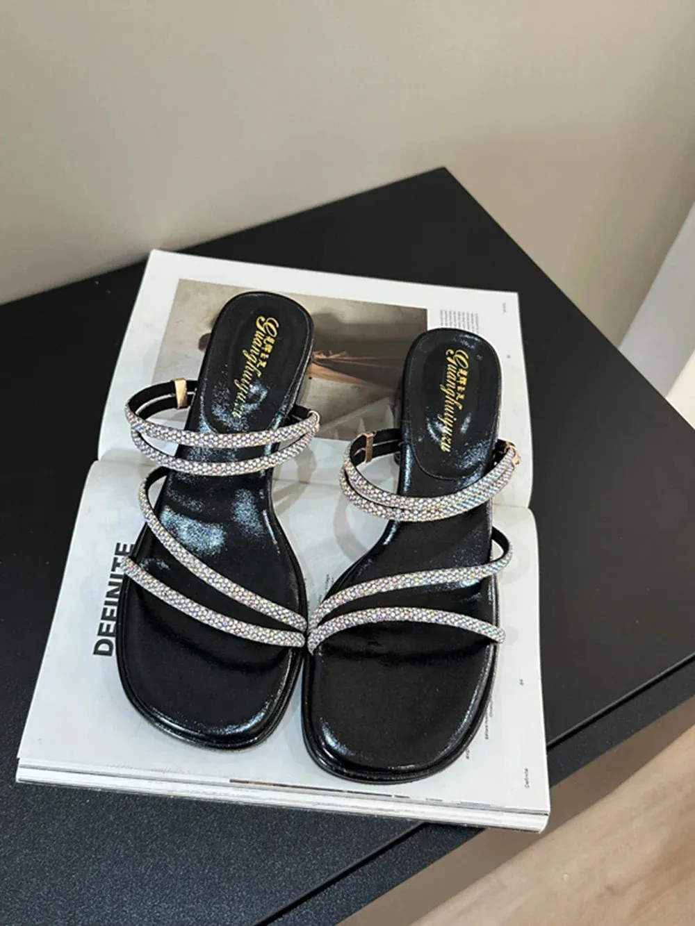 High End Slippers binfenxie  -  Women Sandals Slippers Black Silver Summer Outside Flat Mid Heeled Casual Mules Shoes Size 35-39 Sandals Slides