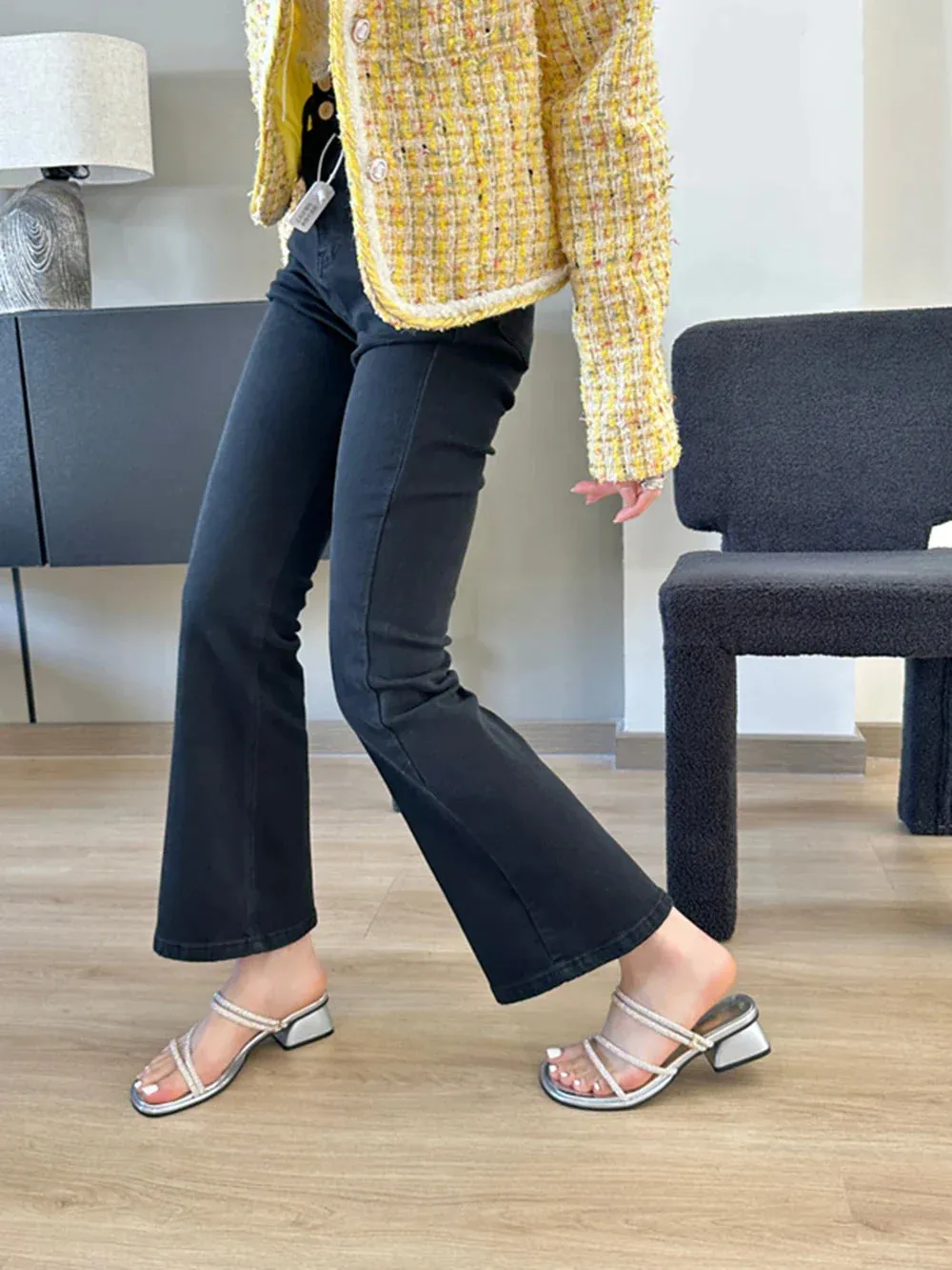 binfenxie  -  Women Sandals Slippers Black Silver Summer Outside Flat Mid Heeled Casual Mules Shoes Size 35-39 Sandals Slides Slippers Wolf