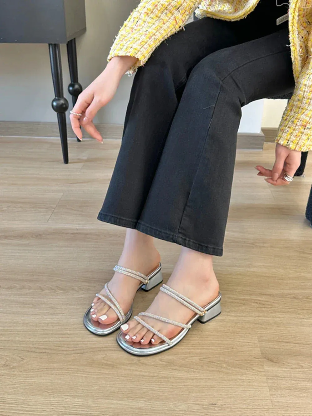 binfenxie  -  Women Sandals Slippers Black Silver Summer Outside Flat Mid Heeled Casual Mules Shoes Size 35-39 Sandals Slides Harry Potter Slippers Adults