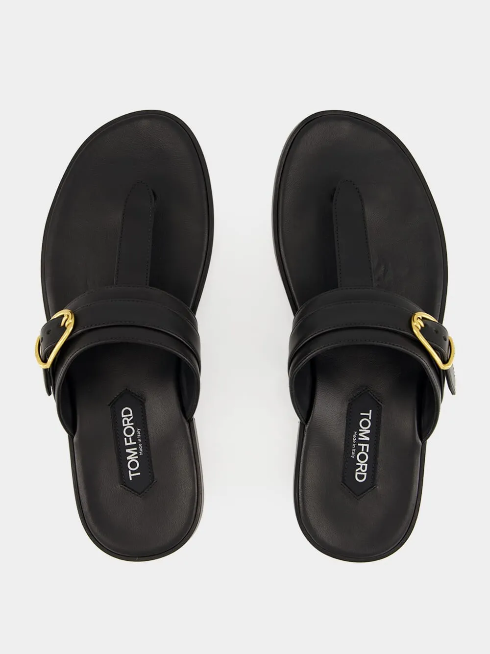 Black Brighton Buckle Leather Sandals Cloth Sandals