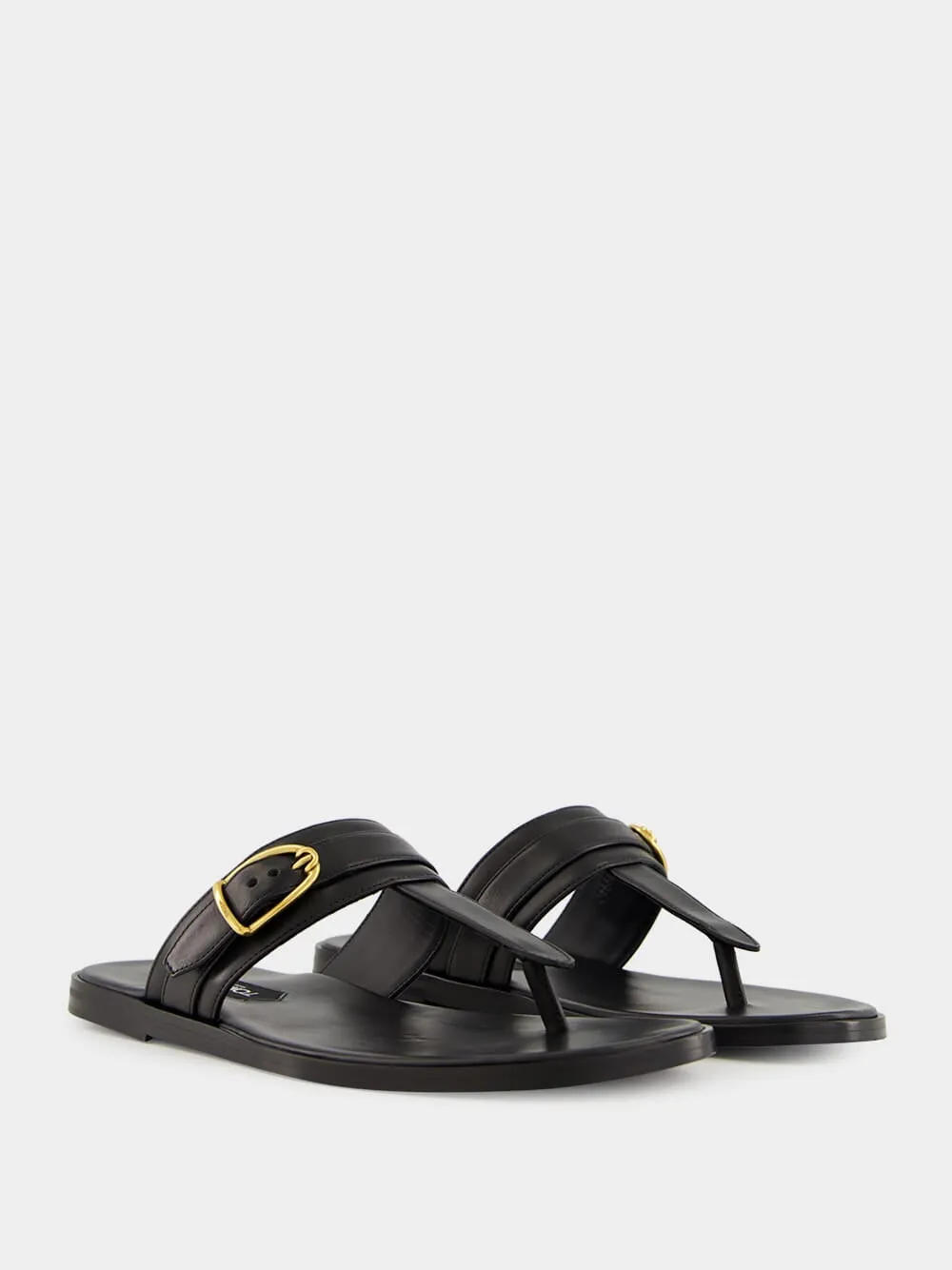 Thong Heels Sandals Black Brighton Buckle Leather Sandals