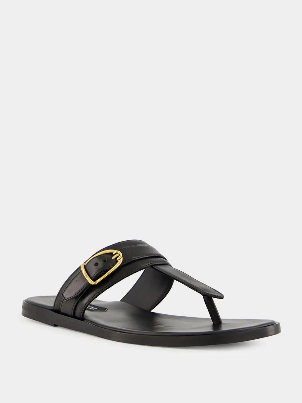 Slides Sandals Black Brighton Buckle Leather Sandals