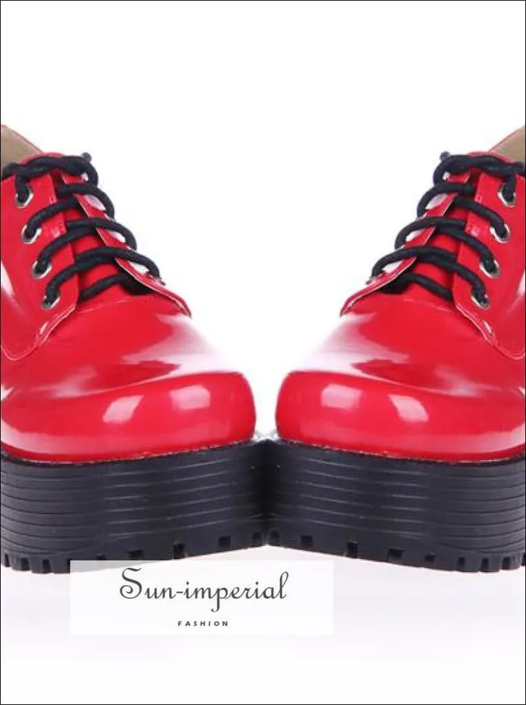 Addina Flower Mary Jane Platform Oxfords Black Punk Lace up Oxfords Vegan Leather with Short Block Heel and Chunky Treaded Soles Women Shoes