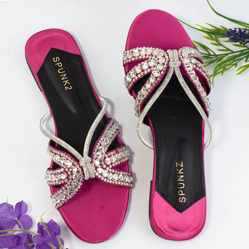Bling Crystal Rhinestones Straps Ladies Fancy Slide Slipper Slippers For Elderly With Balance Problems