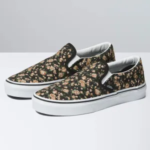 Women's SlipOn Floral Shoes,Black/White Flat Shoe Styles