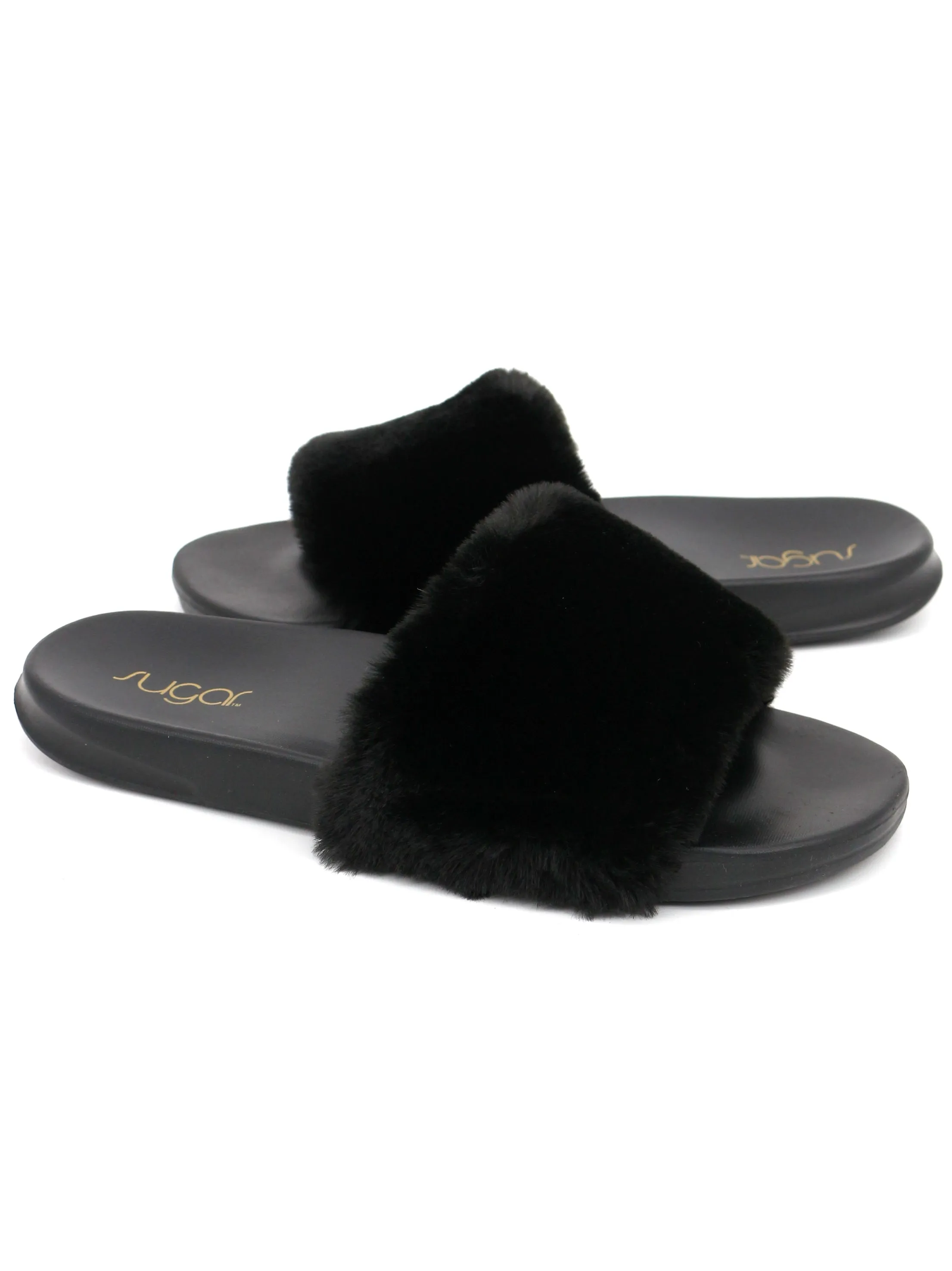 Mellow Slides Women's Soft Fuzzy Upper Wuzzy Slide Sandals,Black