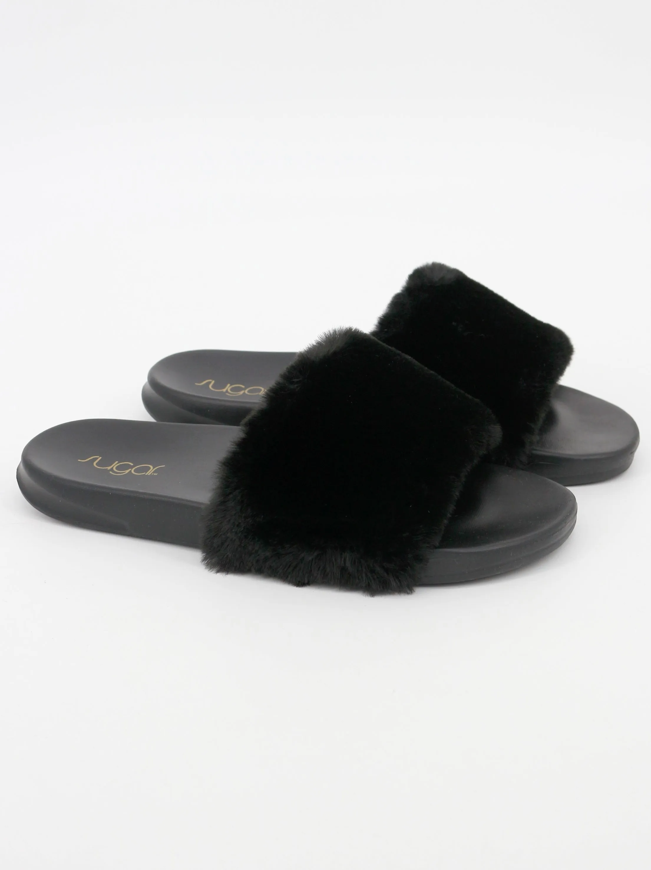 Kappa Slides 222 Women's Soft Fuzzy Upper Wuzzy Slide Sandals,Black
