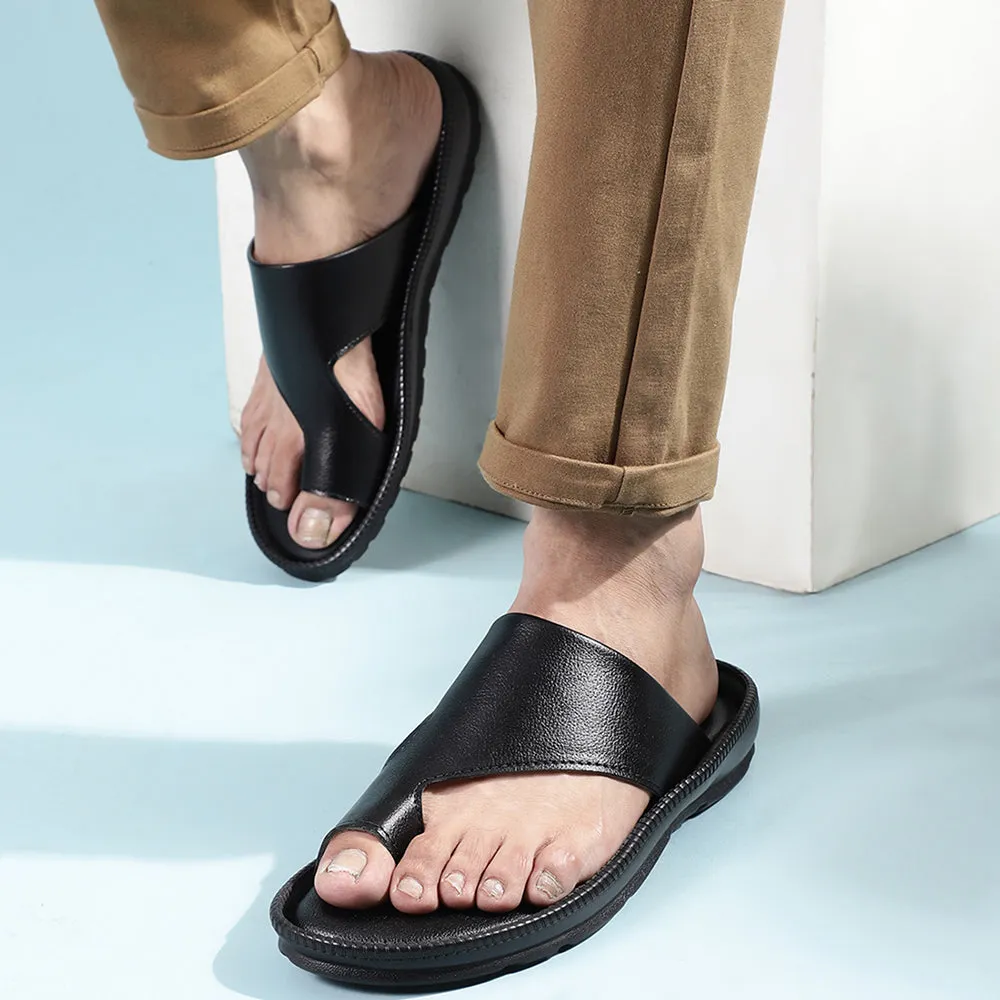 Kankan Slides Coolers Casual Black Toe Ring Slippers For Men JPL-222 By Liberty
