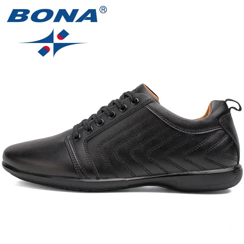 Adding Heels To Flat Shoes BONA New Classics Style Men Casual Shoes Lace Up Breathable Men Shoes Light Soft Male Flat Shoes Comfortable Fast Free Shipping