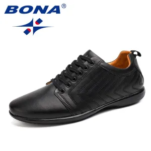 BONA New Classics Style Men Casual Shoes Lace Up Breathable Men Shoes Light Soft Male Flat Shoes Comfortable Fast Free Shipping Flat Hoco Shoes