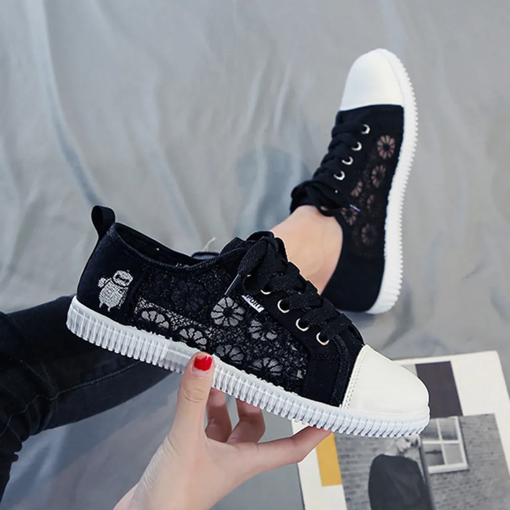 Breathable Lace Up Mesh Canvas Shoes Bootcut Jeans Sneakers